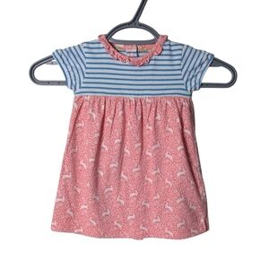 Baby Boden Hotchpotch Dress 6-12 Months Stripes/Rabbits